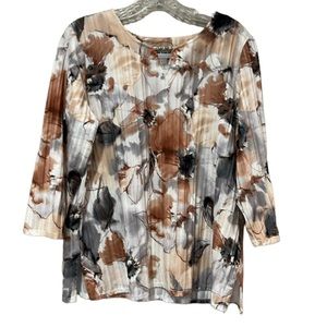 Alfred Dunner Brown, Gray & Cream Floral Ribbed Top